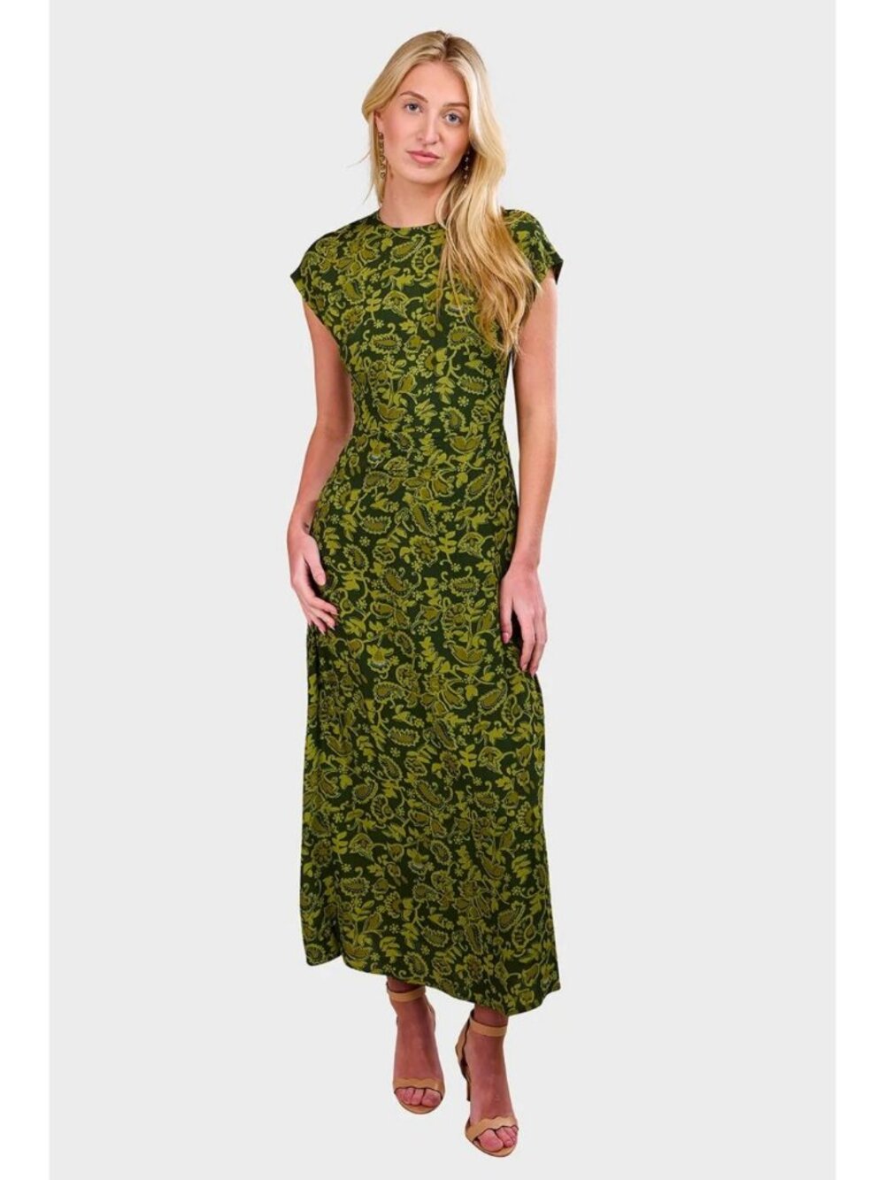 Faithful the Brand Rochella Midi Dress Selcetta Paisley Green Size 6